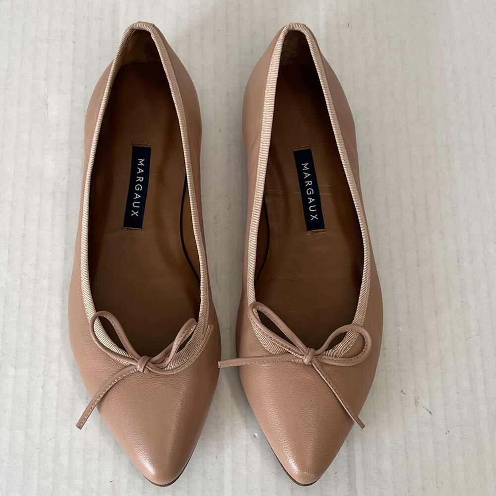 Margaux The Pointe Nude Leather Pointed Toe Ballet Flats Bow Preppy EU 36.5 US 6 - Picture 7 of 16
